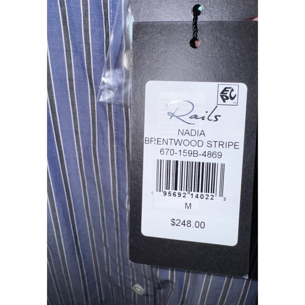 NWT Rails Nadia Button Up Wrap Mini Dress in Brentwood blue Stripe Size Medium - Picture 2 of 9